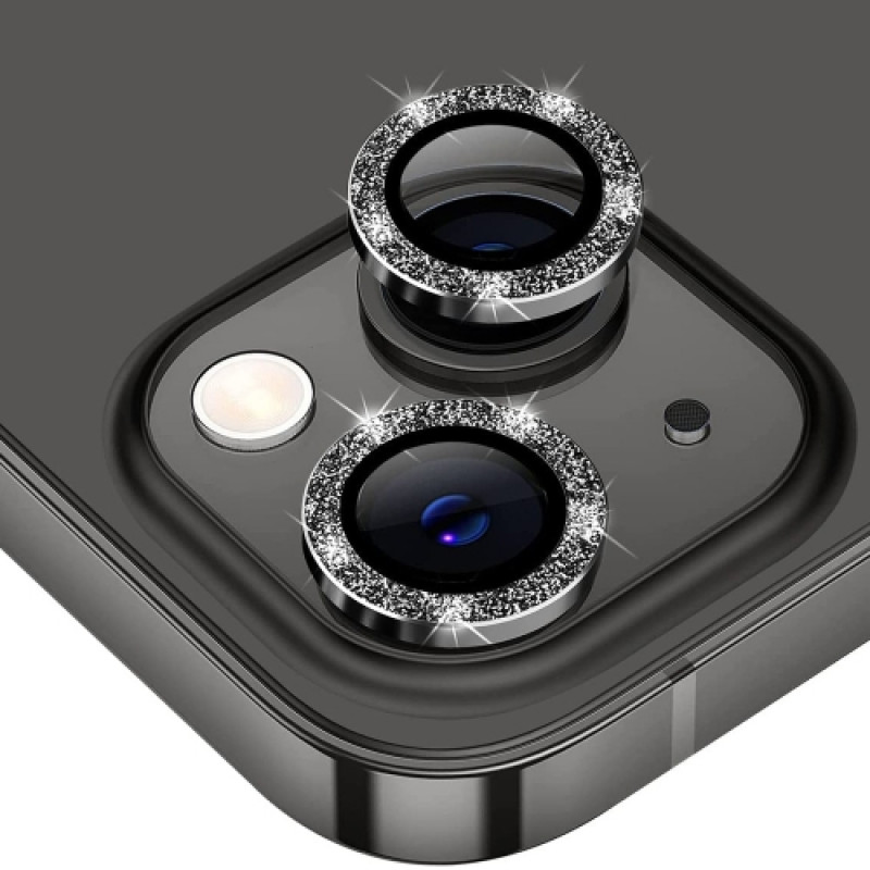 Folie sticla securizata tempered glass CAMERA iPhone 14, Black Glitter