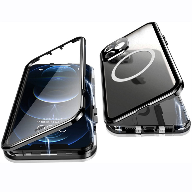 Husa iPhone 13 Pro MagSafe 360 (fata+spate sticla), Black