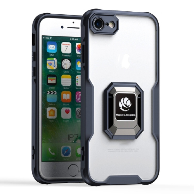 Husa rigida iPhone 8 Antisoc, Inel, Transparent Black
