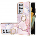 Husa Samsung Galaxy S21 Plus eleganta cu inel, Pink Marble