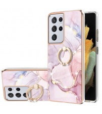 Husa Samsung Galaxy S21 Plus eleganta cu inel, Pink Marble