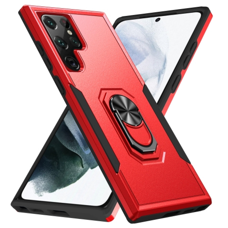Husa Samsung Galaxy S22 Ultra Antisoc, Armor, Inel magnetic, Red - TemperedGlass