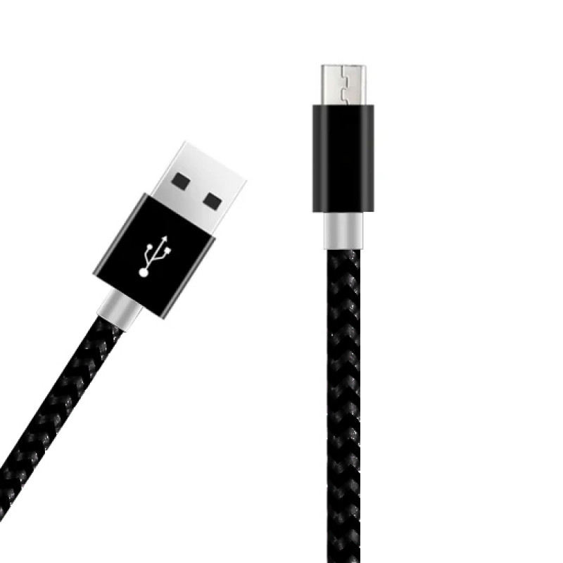 Cablu incarcare si date USB - Micro USB, Nylon, 1m, Negru