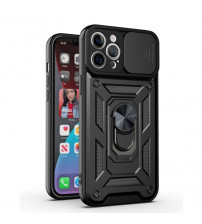 Husa iPhone 12 Pro Antisoc, Protectie camera, Inel, Black