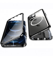 Husa iPhone 12 Pro Max MagSafe 360 (fata+spate sticla), Black