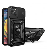 Husa iPhone 15 Antisoc, Protectie camera, Inel, Black