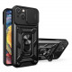 Husa iPhone 15 Plus Antisoc, Protectie camera, Inel, Black