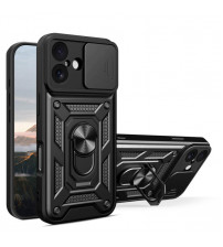 Husa iPhone 17 Antisoc, Protectie camera, Inel, Black