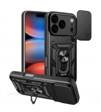 Husa iPhone 17 Pro Antisoc, Protectie camera, Inel, Black