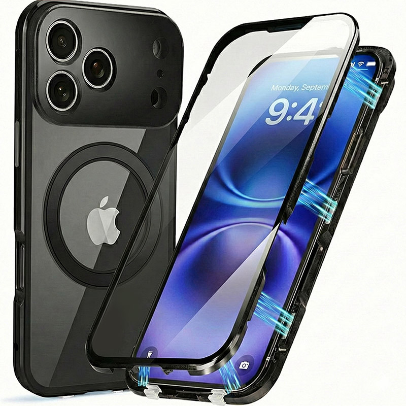 Husa iPhone 17 Pro MagSafe 360 (fata+spate sticla), Black