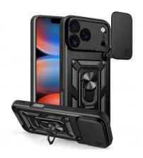 Husa iPhone 17 Pro Max Antisoc, Protectie camera, Inel, Black