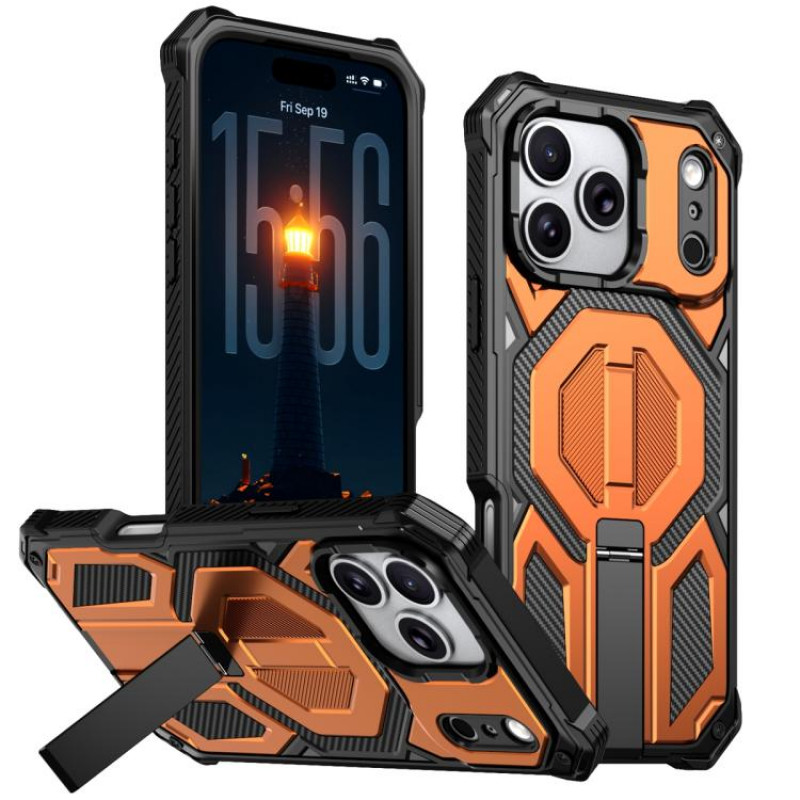 Husa iPhone 17 Pro Max, Premium Antisoc, Stand Magnetic, Orange