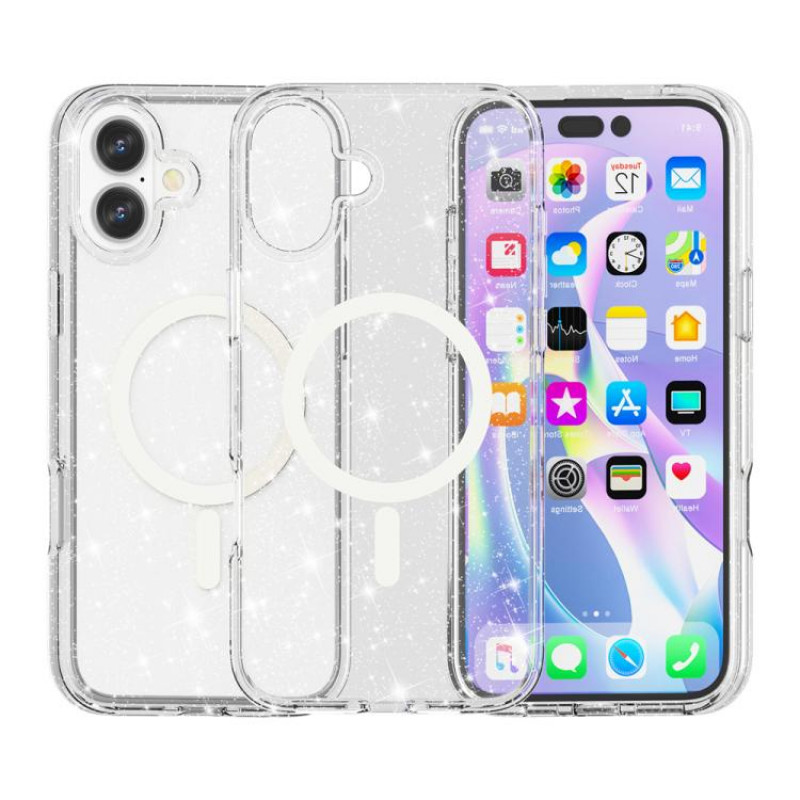 Husa Magsafe iPhone 17, Luxury Glitter, TPU Transparent
