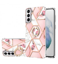 Husa Samsung Galaxy S21 eleganta cu inel, Pink Flowers
