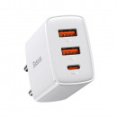 Incarcator Baseus Compact, 2 x USB, 1 x USB Type-C, QC 3.0, Alb