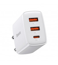 Incarcator Baseus Compact, 2 x USB, 1 x USB Type-C, QC 3.0, Alb