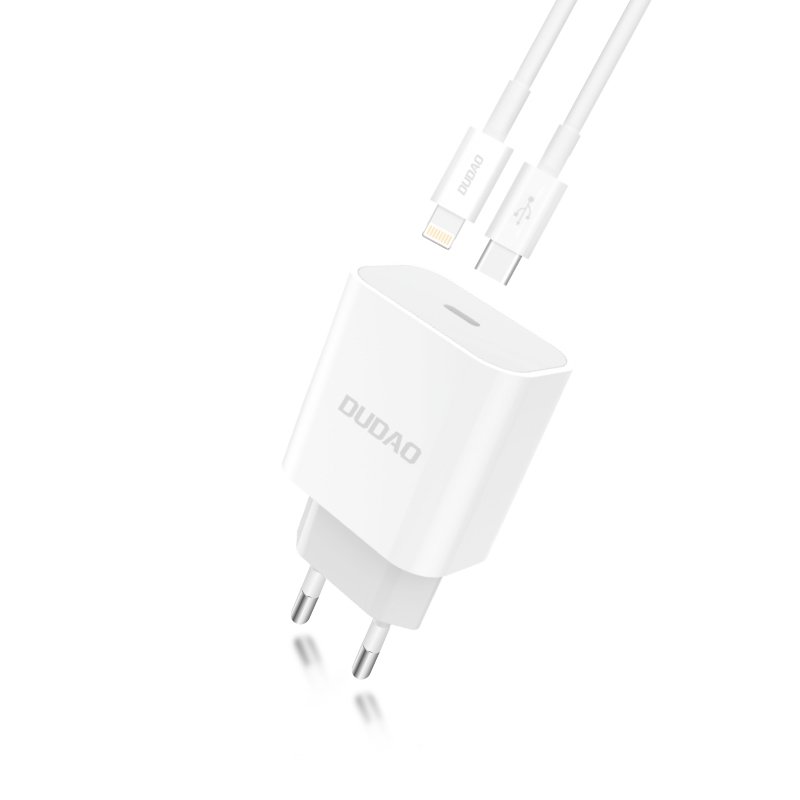 Incarcator Dudao, A8EU USB-C, Quick Charge, Cablu USB Type-C/Lightning inclus, Alb