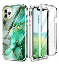 Husa iPhone 11 Pro Full Cover 360 (fata+spate), Green Marble