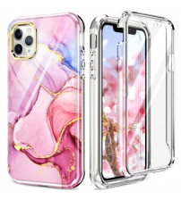 Husa iPhone 11 Pro Full Cover 360 (fata+spate), Pink Marble