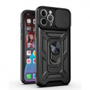 Husa iPhone 12 Antisoc, Protectie camera, Inel, Black