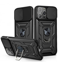 Husa iPhone 13 Antisoc, Protectie camera, Inel, Black