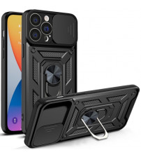 Husa iPhone 14 Pro Max Antisoc, Protectie camera, Inel, Black