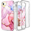 Husa iPhone 7 Full Cover 360 (fata+spate), Pink Marble