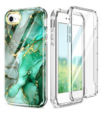 Husa iPhone SE 2 / SE 3 Full Cover 360 (fata+spate), Green Marble
