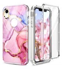 Husa iPhone XR Full Cover 360 (fata+spate), Pink Marble
