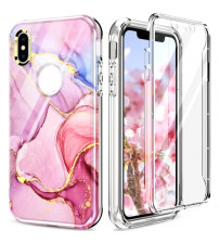 Husa iPhone XS Full Cover 360 (fata+spate), Pink Marble