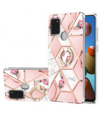 Husa Samsung Galaxy A21s eleganta cu inel, Pink Flowers