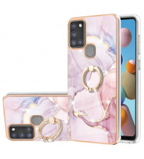 Husa Samsung Galaxy A21S eleganta cu inel, Pink Marble
