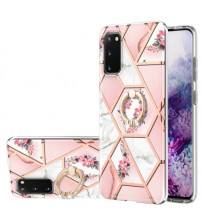 Husa Samsung Galaxy S20 eleganta cu inel, Pink Flowers