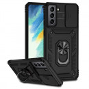 Husa Samsung Galaxy S21 FE Antisoc, Protectie camera, Inel, Black