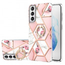 Husa Samsung Galaxy S21 FE eleganta cu inel, Pink Flowers