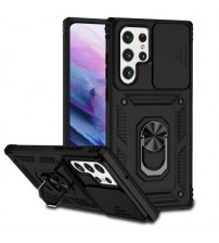 Husa Samsung Galaxy S22 Ultra Antisoc, Protectie camera, Inel, Black