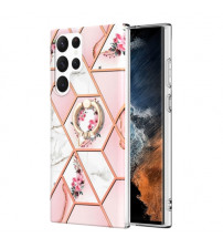 Husa Samsung Galaxy S22 Ultra eleganta cu inel, Pink Flowers